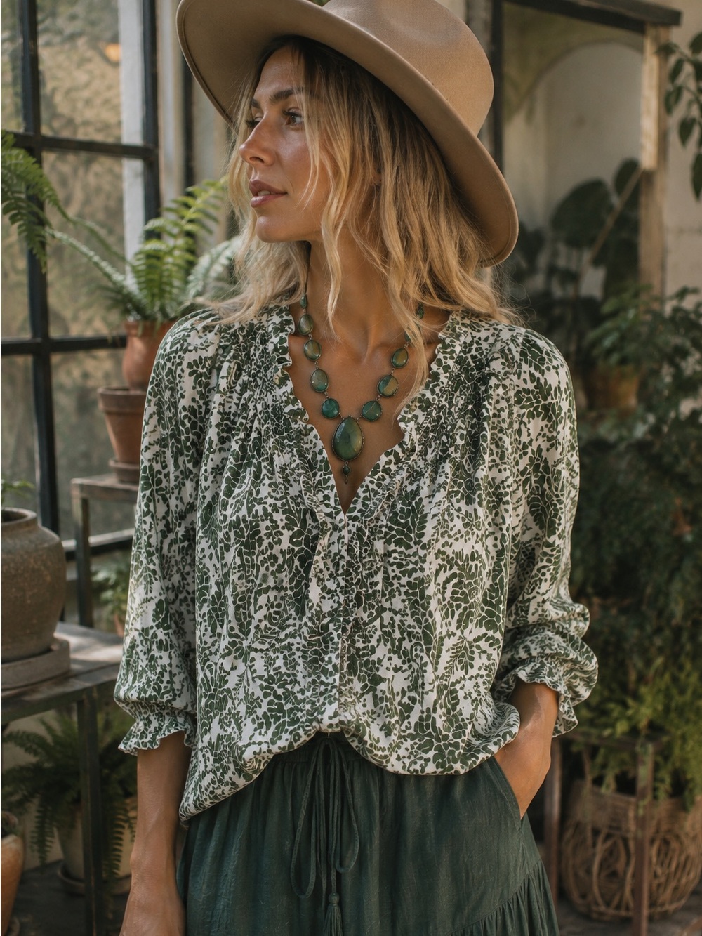 Women’s Forest Green Tiered Maxi Skirt - Classic Boho Style